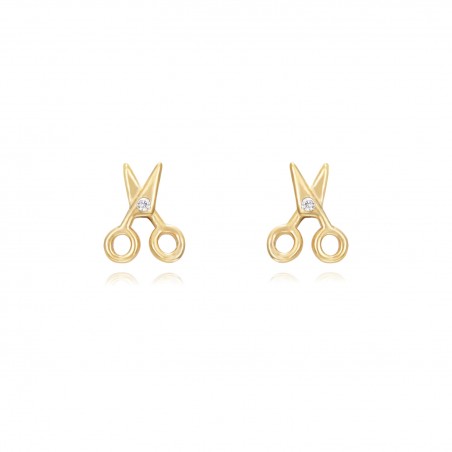 Pendientes Circonita - Tijera 6mm - Bañado Oro y Plata Rodiada