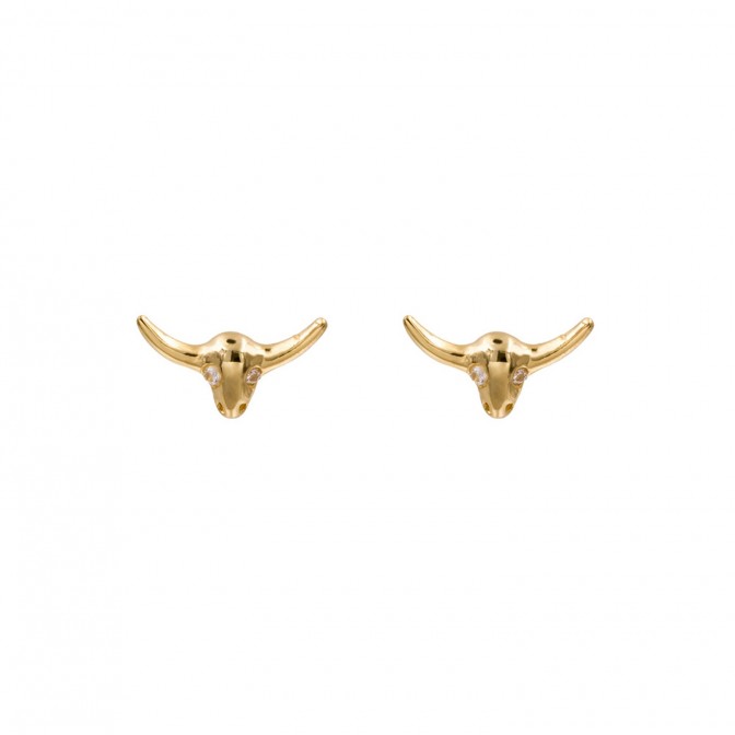 Pendientes Circonita - Toro - Circonita Blanca - Plata Chapado Oro