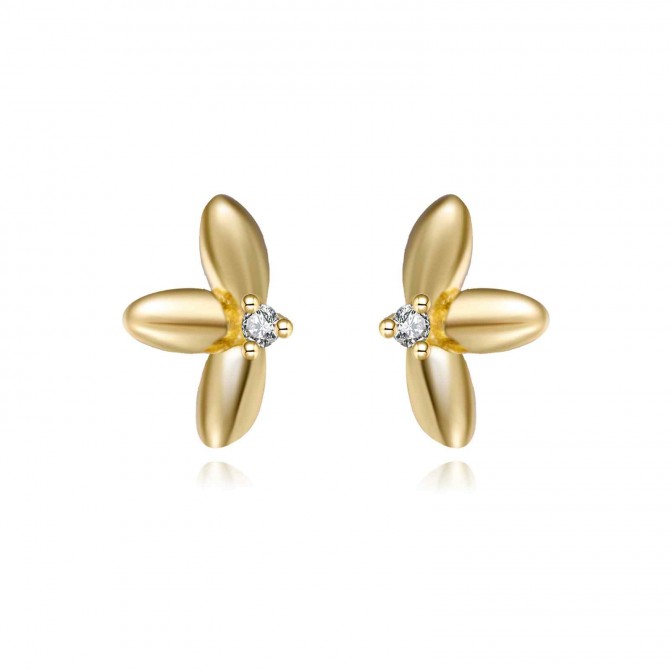 Pendientes Circonita - Tres Hojas 7*5 mm - Bañado Oro y Plata Rodiada