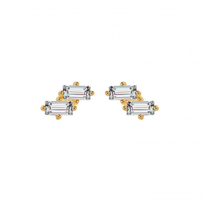 Pendientes Circonita 8*4,25mm Bañado Oro y Plata Rodiada