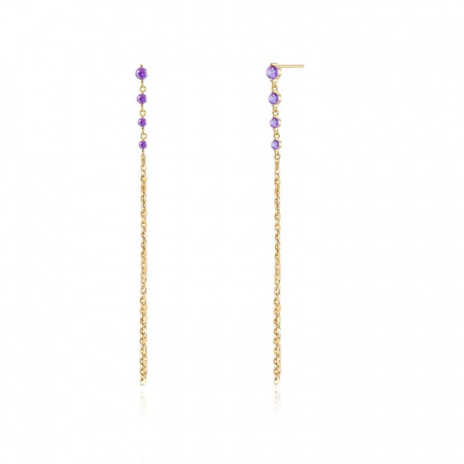 Pendientes Circonita Amatista Cadena 9cm Plata Rodiada