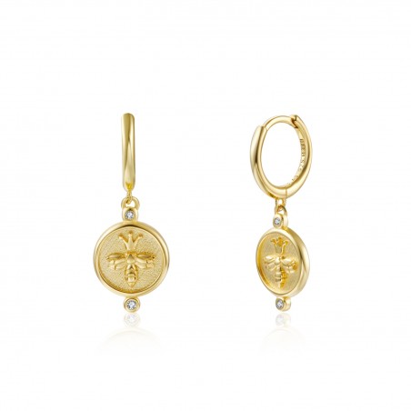 Pendientes Circonita Blanca Aro Abeja 11mm Baño en Oro