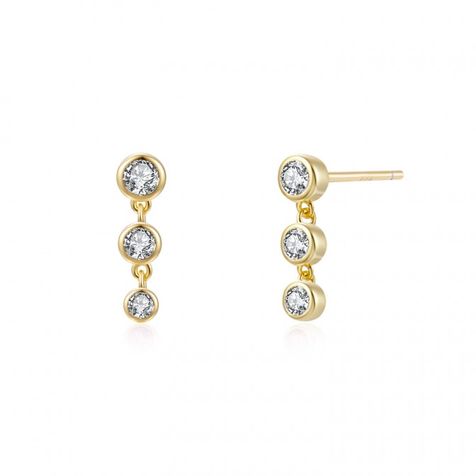 Pendientes Circonita Blanca14 mm Bañado Oro