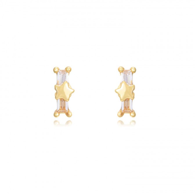 Pendientes Circonita Estrella - 6 * 2,5 mm - Bañado Oro y Plata Rodiada