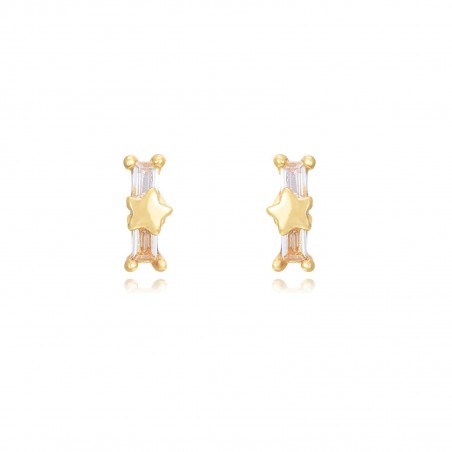 Pendientes Circonita Estrella - 6 * 2,5 mm - Bañado Oro y Plata Rodiada