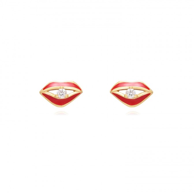 Pendientes Circonita Labios - Enamel 6*3,5 mm - Bañado Oro y Plata Rodiada