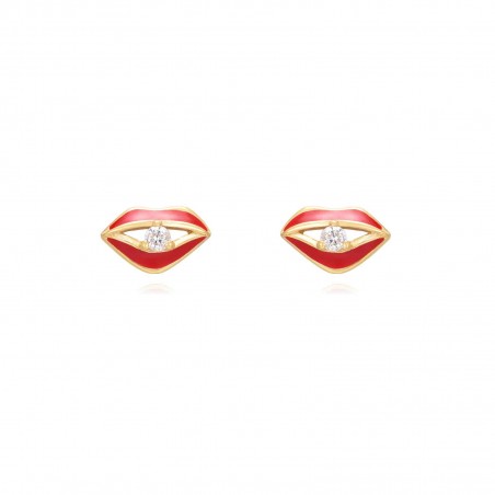 Pendientes Circonita Labios - Enamel 6*3,5 mm - Bañado Oro y Plata Rodiada