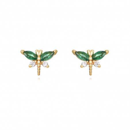 Pendientes Circonita Libélula - 5 * 7 mm - Bañado Oro y Plata Rodiada