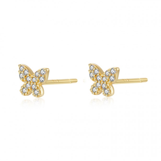 Pendientes Circonita Mariposa 6*5mm Bañado Oro