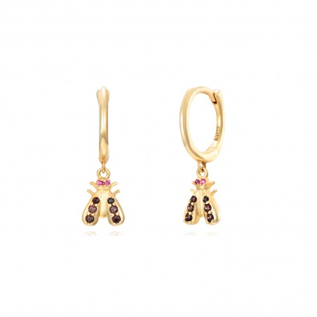 Pendientes Circonita Mosca 6*6,5mm Bañado Oro y Plata Rodiada