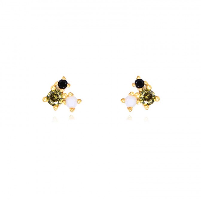 Pendientes Circonita Multi - Opalo - 4 mm - Bañado Oro y Plata Rodiada