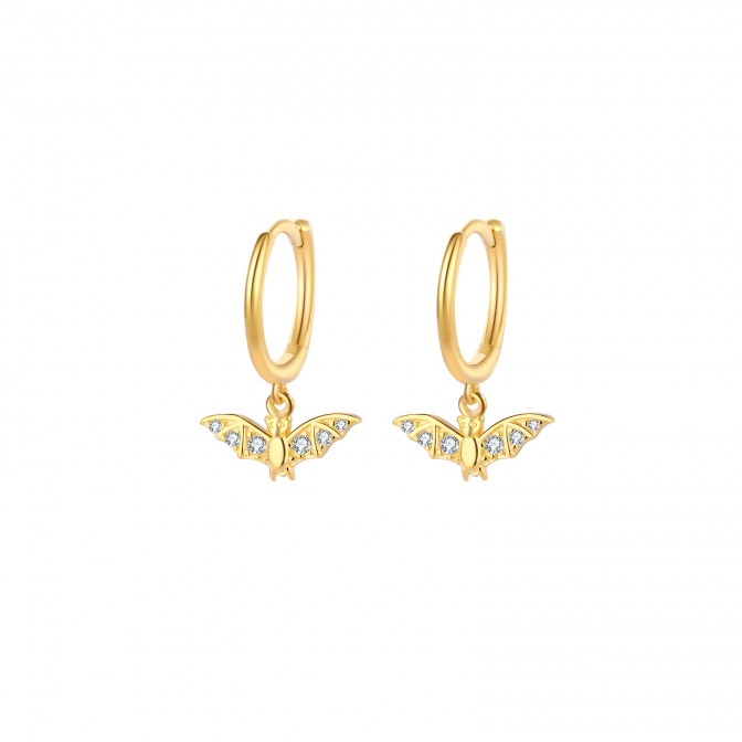Pendientes Circonita Murciélagos 11*5mm Bañado Oro y Plata Rodiada