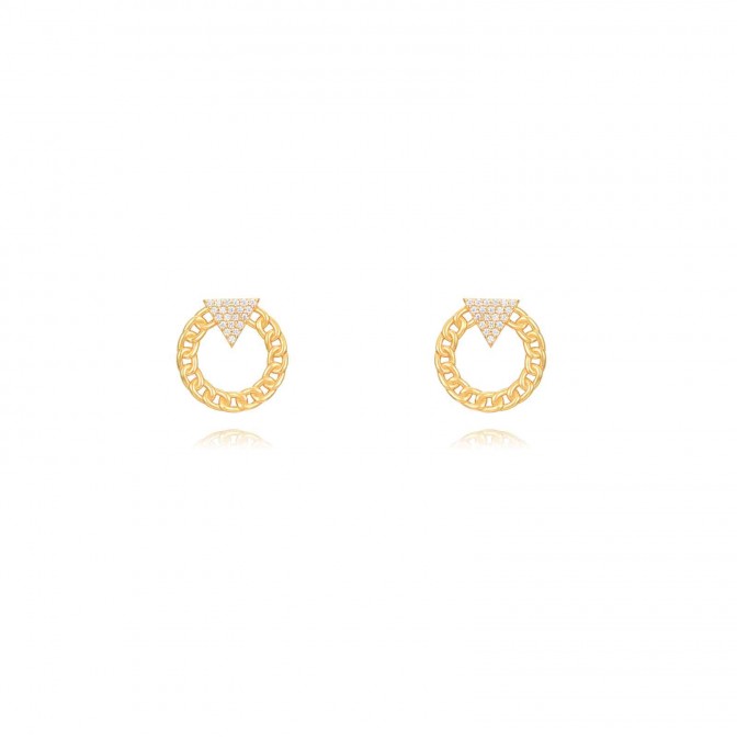 Pendientes Circulo - 15mm - Zircon - Bañado Oro y Plata Rodiada