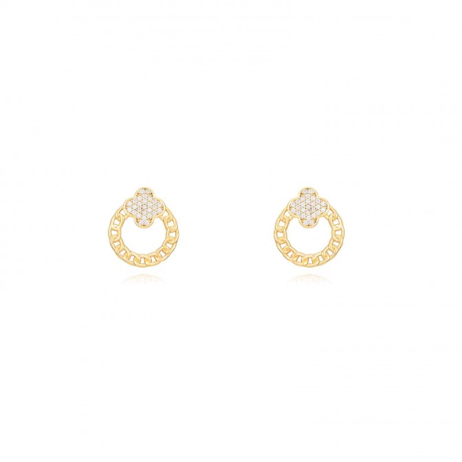 Pendientes Circulo - 15mm - Zircon - Bañado Oro y Plata Rodiada
