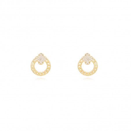 Pendientes Circulo - 15mm - Zircon - Bañado Oro y Plata Rodiada