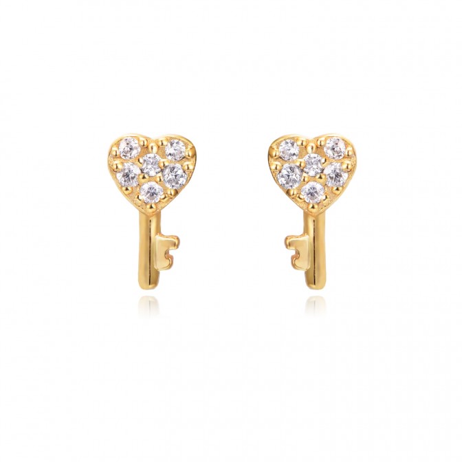 Pendientes Clave - Circonita - 6 * 3 mm - Plata Bañado Oro y Plata Rodiada