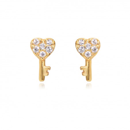 Pendientes Clave - Circonita - 6 * 3 mm - Plata Bañado Oro y Plata Rodiada