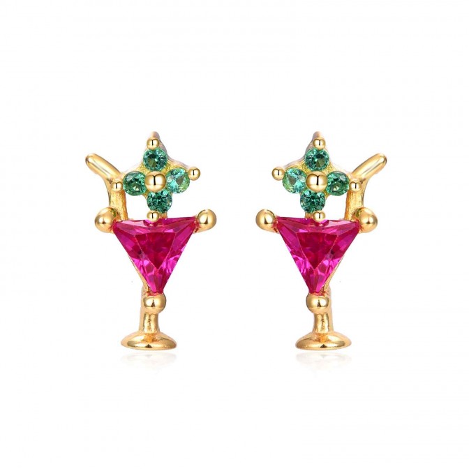 Pendientes Cocktail - 9 mm - Circonita - Bañado Oro 2