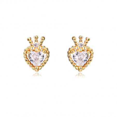 Pendientes Corazon - Circonita - 7 * 5 mm - Plata Bañado Oro y Plata Rodiada