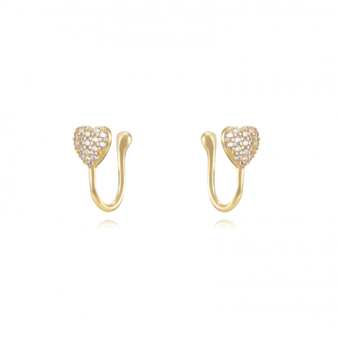 Pendientes Corazon - Corazon - Earcuff 12,5mm - Bañado Oro y Plata Rodiada 2