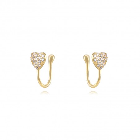 Pendientes Corazon - Corazon - Earcuff 12,5mm - Bañado Oro y Plata Rodiada