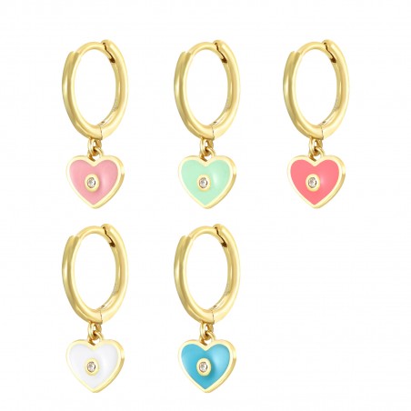 Pendientes Corazon - Enamel - Circonita Blanca - 11 + 6 mm - Bañado Oro