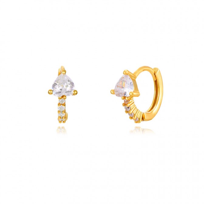 Pendientes Corazon Circonita - 11 mm - Bañado Oro y Plata Rodiada