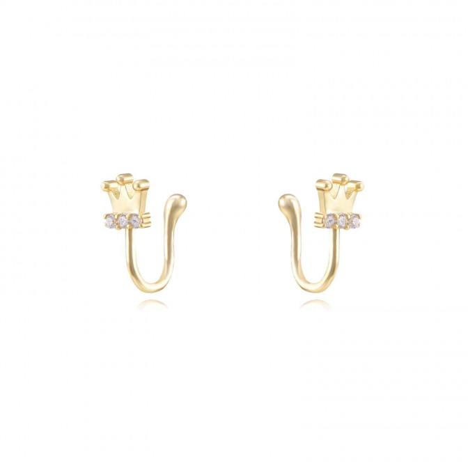 Pendientes Corona - Corona - Earcuff 12mm - Bañado Oro y Plata Rodiada 2