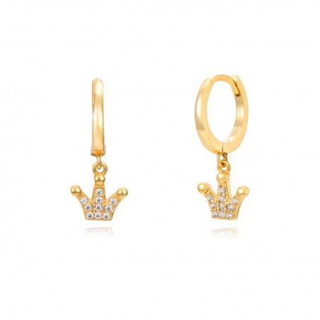 Pendientes Corona Circonita - 11 + 9 mm - Bañado Oro y Plata Rodiada