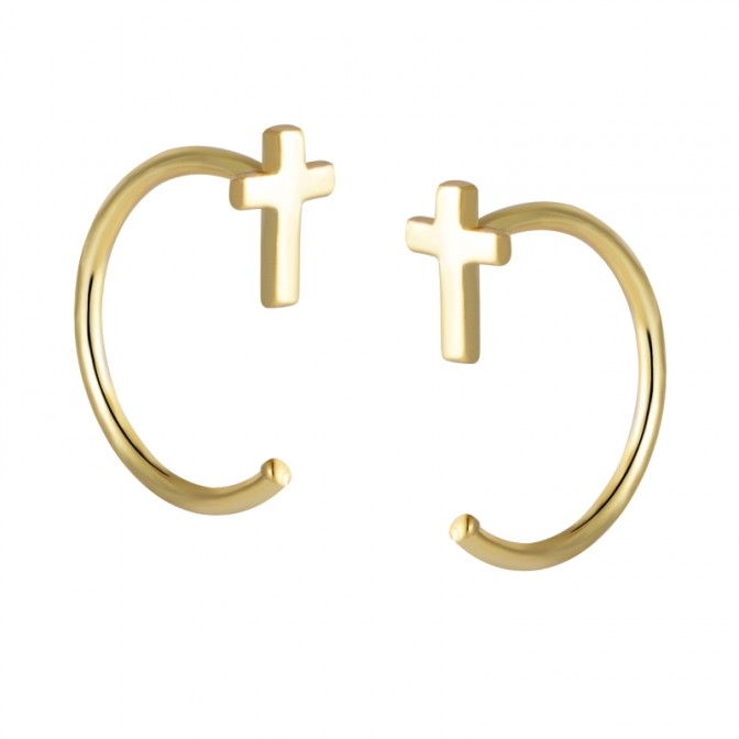 Pendientes Cruz - 5.5 mm - Bañado Oro y Plata Rodiada