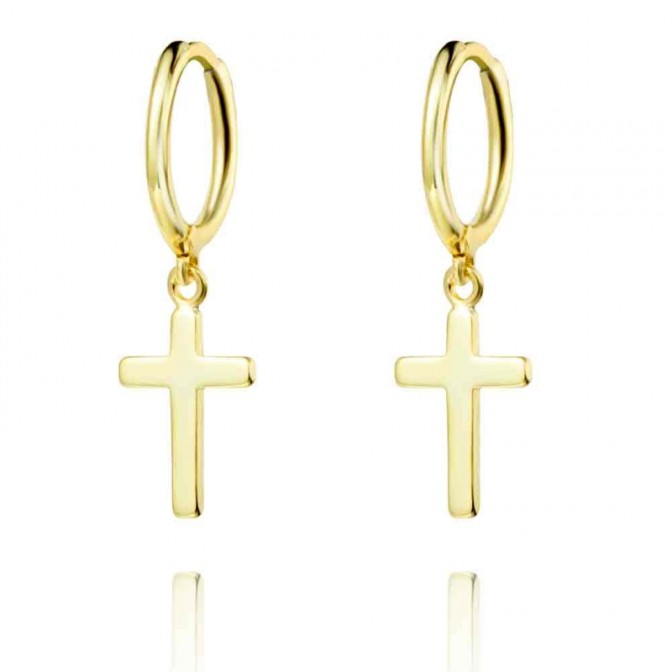 Pendientes Cruz - Aro 11mm - Bañado Oro y Plata Rodiada