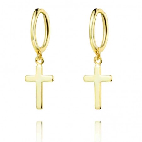 Pendientes Cruz - Aro 11mm - Bañado Oro y Plata Rodiada