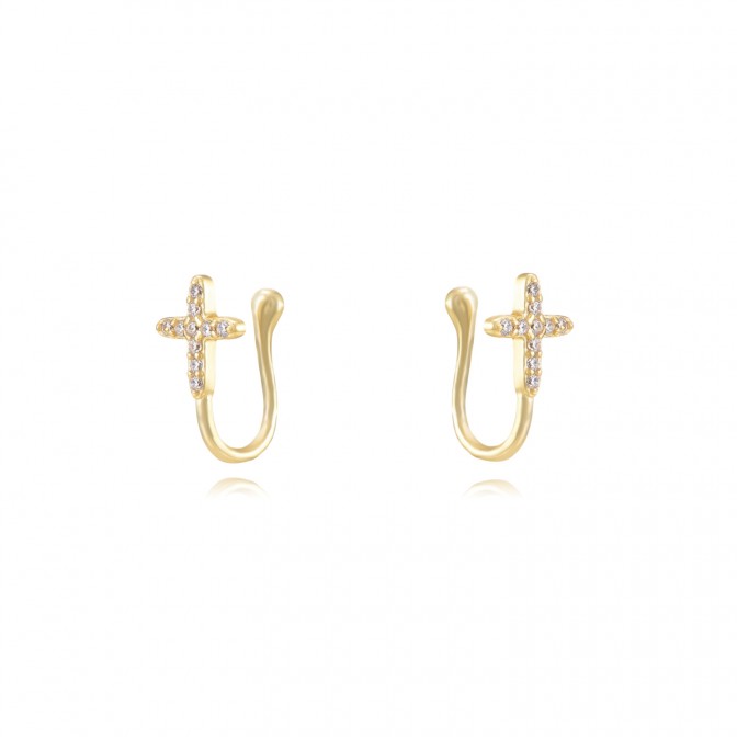 Pendientes Cruz - Cruz - Earcuff 13mm - Bañado Oro y Plata Rodiada