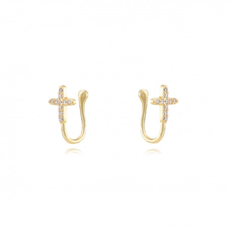 Pendientes Cruz - Cruz - Earcuff 13mm - Bañado Oro y Plata Rodiada