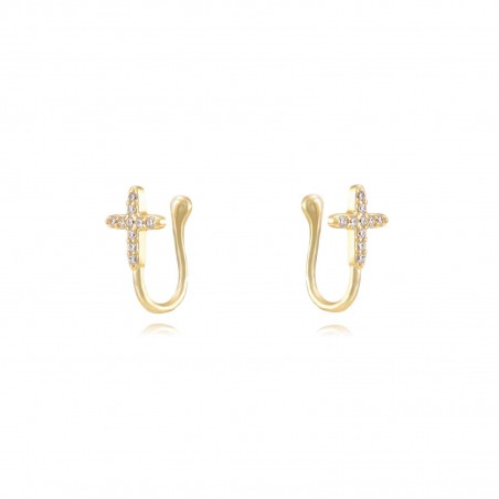 Pendientes Cruz - Cruz - Earcuff 13mm - Bañado Oro y Plata Rodiada