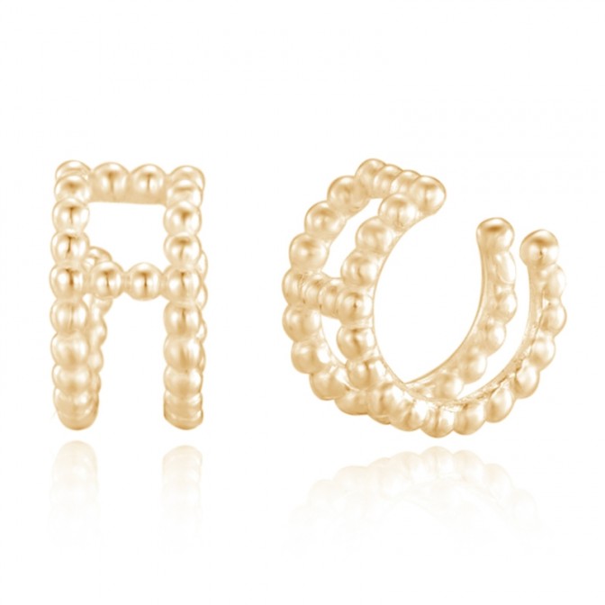 Pendientes Doble Earcuff - Bolas 9.5 mm - Bañado Oro y Plata Rodiada