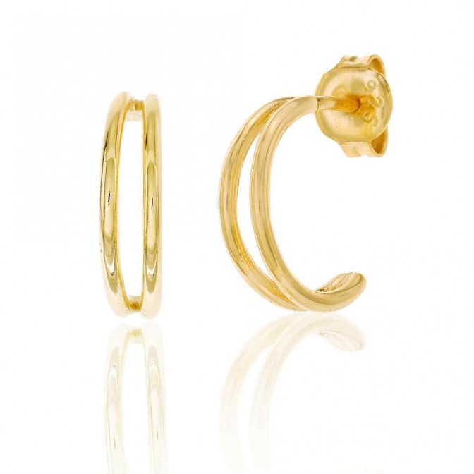 Pendientes Doble Semi Aro - 12mm - Bañado Oro y Plata Rodiada