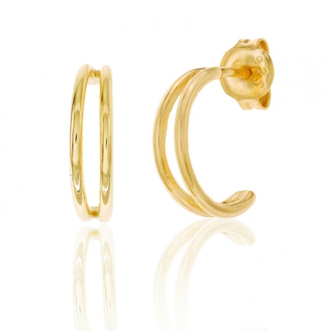 Pendientes Doble Semi Aro - 12mm - Bañado Oro y Plata Rodiada 2