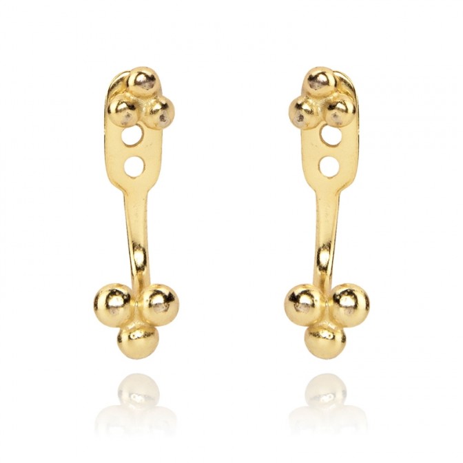 Pendientes Ear jacket - Bolas 17 mm - Bañado Oro y Plata Rodiada