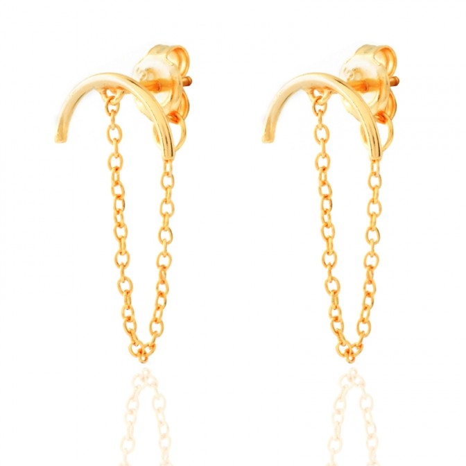 Pendientes Ear jacket - Cadena y Palo - 12mm - Bañado Oro y Plata Rodiada