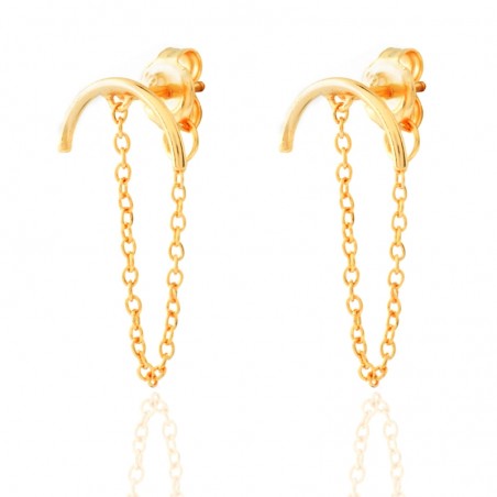 Pendientes Ear jacket - Cadena y Palo - 12mm - Bañado Oro y Plata Rodiada