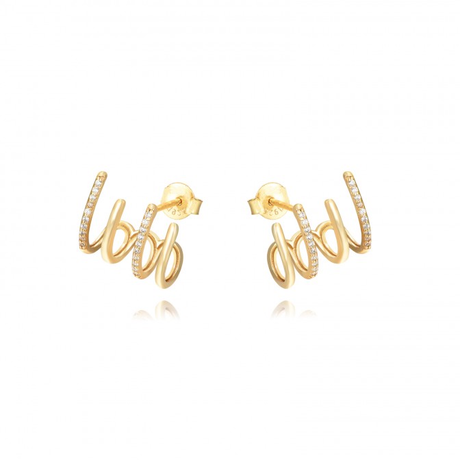 Pendientes Ear Jacket - Circonita - 12 * 16 mm - Bañada Oro y Plata Rodiada