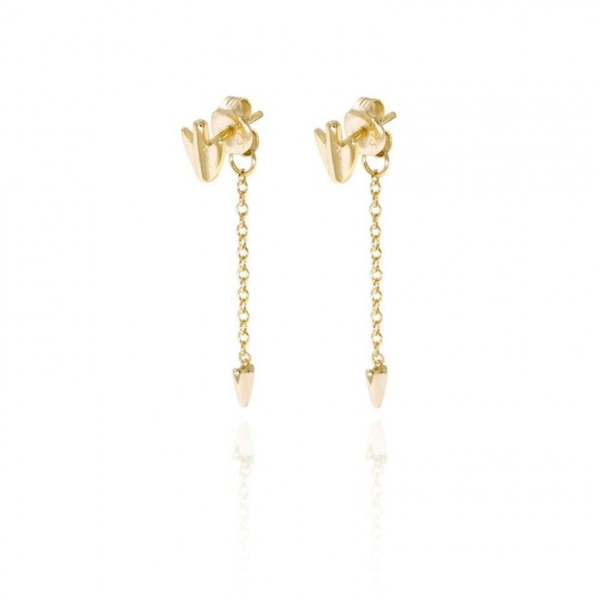 Pendientes Ear Jacket - Flecha Cadena 42 mm - Bañado Oro y Plata Rodiada