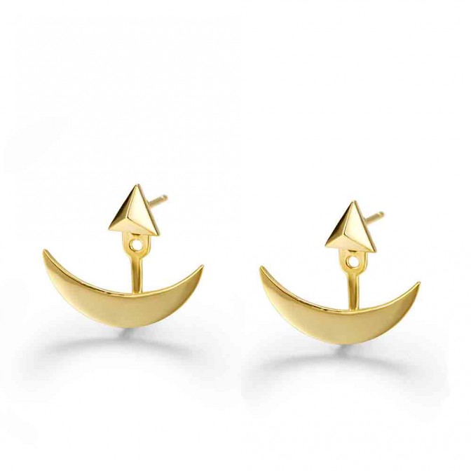 Pendientes Earjacket - Luna 15 mm - Bañado Oro and Plata Rodiada