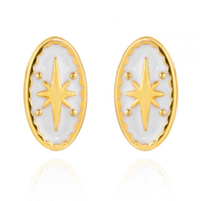 Pendientes Enamel Turquesa Oval Estrella - 9 * 5 mm