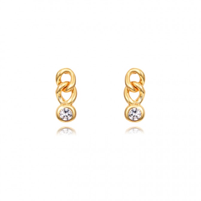 Pendientes Eslabón - 9 mm - Circonita - Bañado Oro y Plata Rodiada