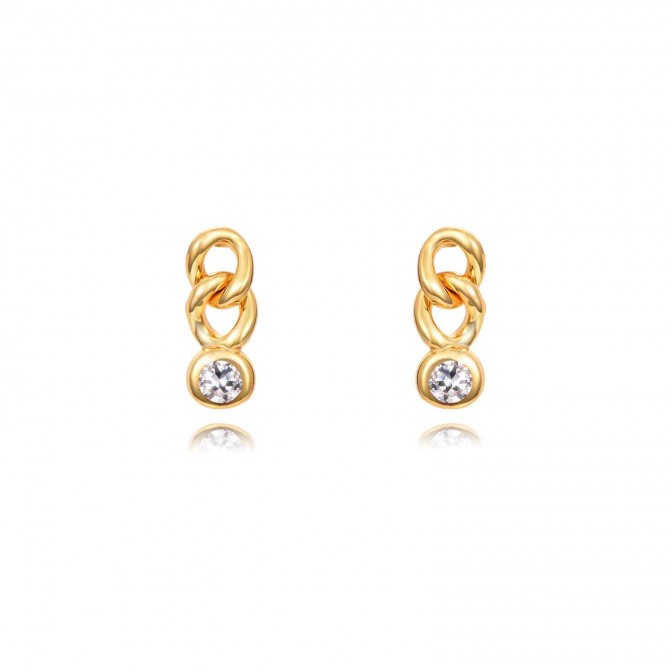 Pendientes Eslabón - 9 mm - Circonita - Bañado Oro y Plata Rodiada 2