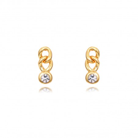 Pendientes Eslabón - 9 mm - Circonita - Bañado Oro y Plata Rodiada