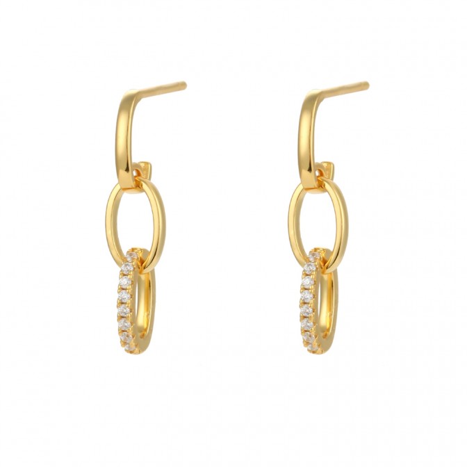 Pendientes Eslabón - Circonita Blanca - 22 mm - Plata Bañado Oro y Plata Rodiada