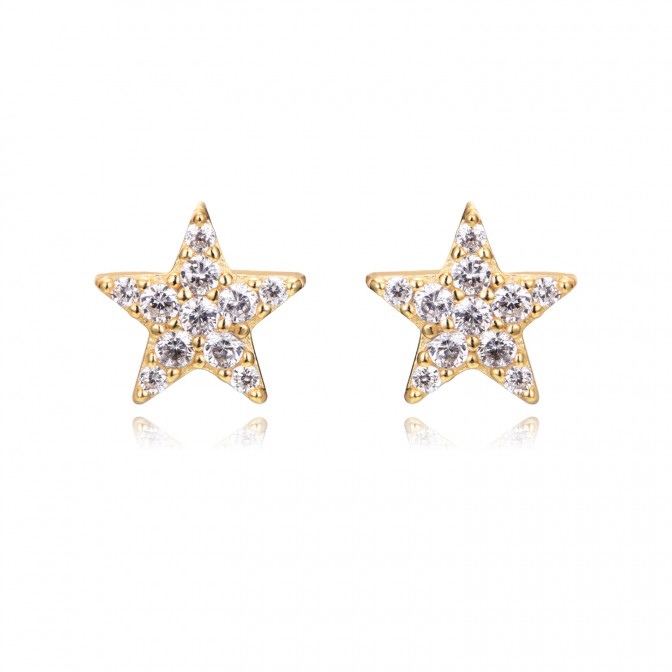 Pendientes Estrella - Circonita - 6 mm - Plata Bañado Oro y Plata Rodiada